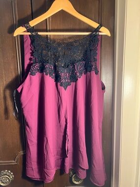 City Chic Mulberry Sleeveless Top with Black Lace